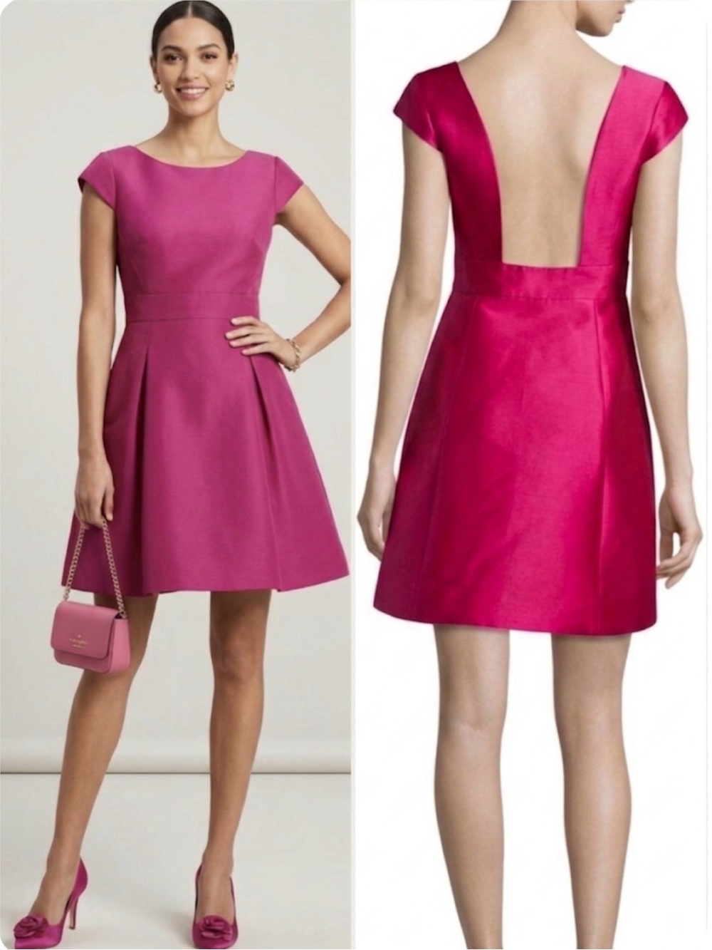 Kate Spade In Full Bloom Fit & Flare Dress Silk Blend Open Back Hot Pink Size 10